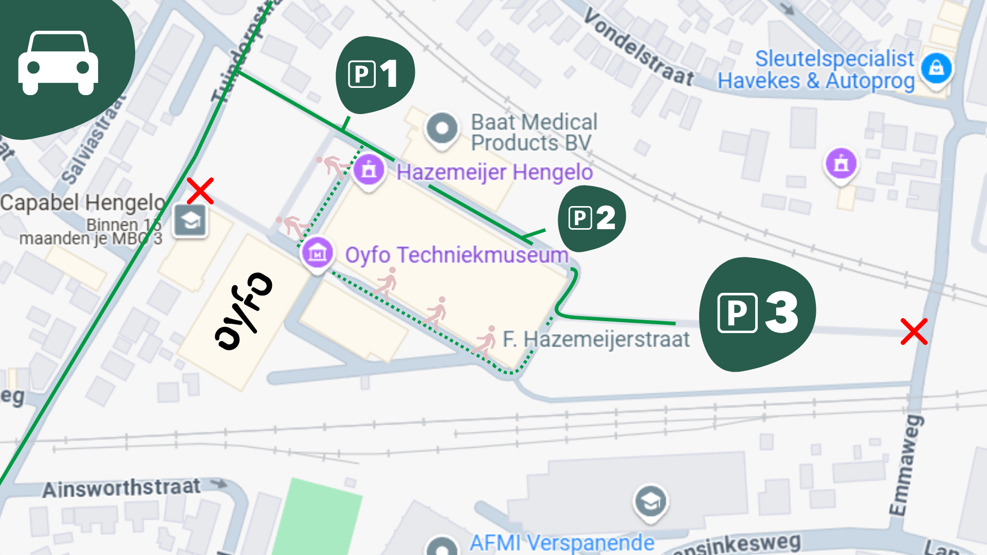 De parkeersituatie bij Oyfo